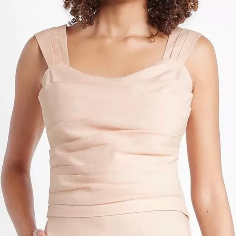 Express Linen Blend Ruched Cropped Pale Pink Tank Top Size Large